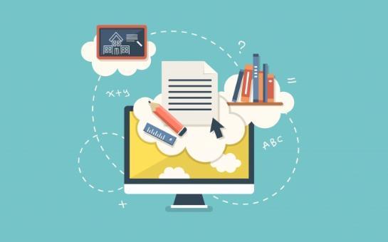 Computer clip art with educational icons